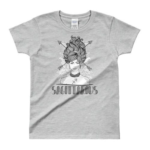 Sagittarius T Shirt Zodiac Short Sleeve Round Neck Grey T-Shirt for Women - FlorenceLand