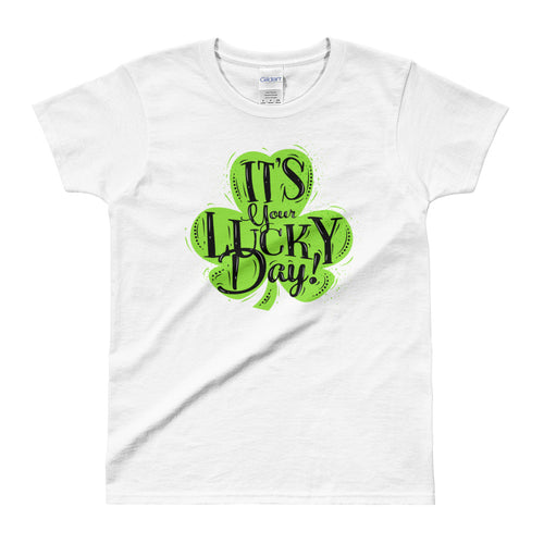 Its Your Lucky Day T Shirt White Shamrocks St Patrick's Day T Shirt for Women - FlorenceLand