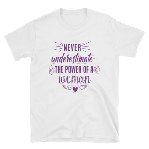 Never Underestimate The Power of a Woman T Shirt White Purple Glitter Woman Power Tee - FlorenceLand