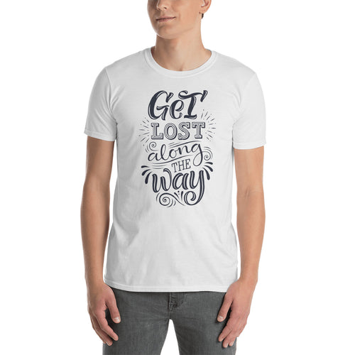 Get Lost Along The Way White Cotton T Shirt for Men - FlorenceLand