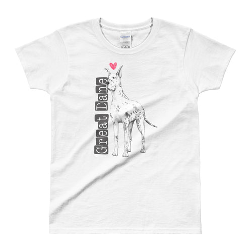 Great Dane Love T Shirt White Dog Lover T Shirt Dog Lady T Shirt for Women - FlorenceLand