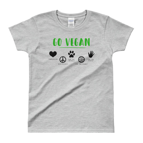 Go Vegan T Shirt Grey Vegetarian T Shirt Veggie T Shirt for Women - FlorenceLand