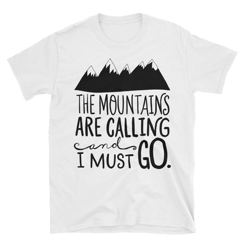 The Mountains Are Calling and I Must Go T Shirt White Cotton T Shirt for Men - FlorenceLand