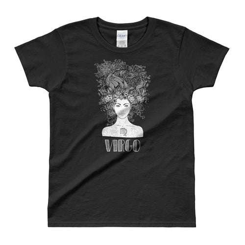 Virgo T Shirt Zodiac Round Neck Black Cotton T-Shirt for Women - FlorenceLand