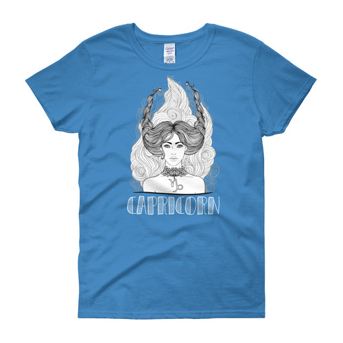 Capricorn T Shirt Zodiac Round Neck Blue T-Shirt for Women - FlorenceLand