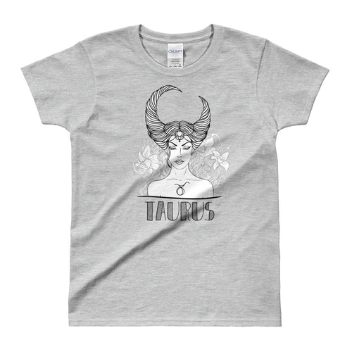 Taurus T Shirt Zodiac Short Sleeve Round Neck Grey Cotton T-Shirt for Women - FlorenceLand