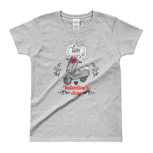 Cute Valentine's Day Short Sleeve Round Neck Grey 100% Cotton T-Shirt for Women - FlorenceLand