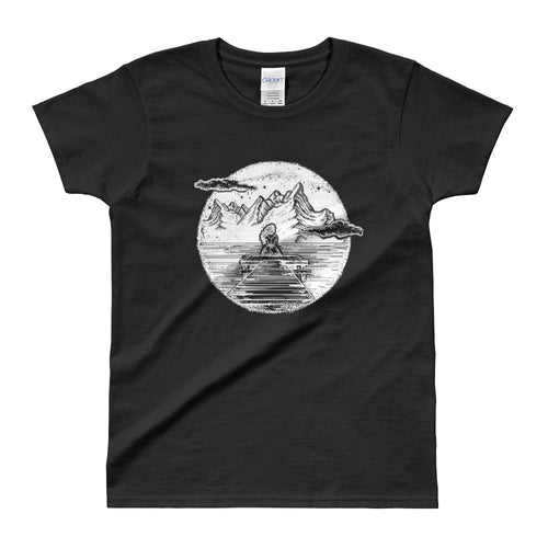Girl in The Mountain Tattoo Design Ink & Inspiration Shirt for Women in Black Color - FlorenceLand