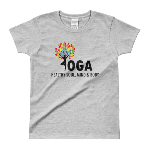 Yoga T Shirt Grey Shakti Yoga T Shirt Healthy Soul, Mind & Body T Shirt for Women - FlorenceLand