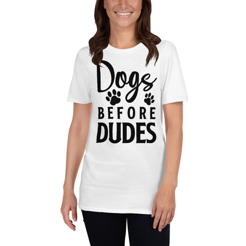 Buy Dogs Before Dudes T-Shirt For Women in White