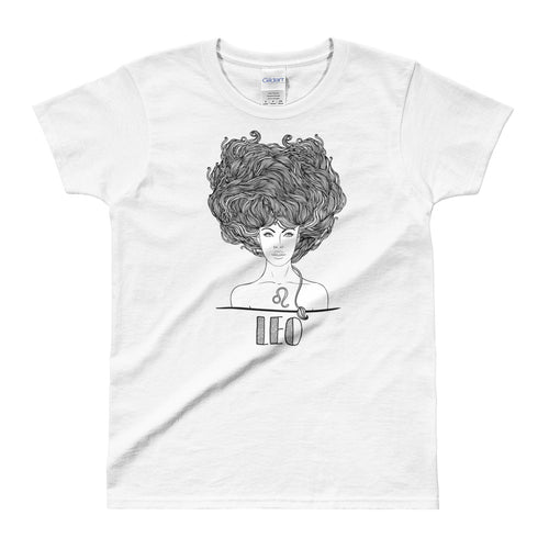 Leo T Shirt Zodiac Short Sleeve Round Neck White Cotton T-Shirt for Women - FlorenceLand