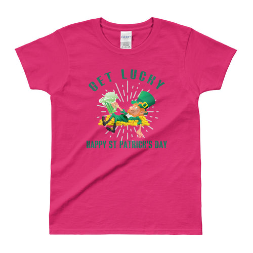Get Lucky T Shirt Pink Happy St. Patrick's Day T Shirt for Women - FlorenceLand
