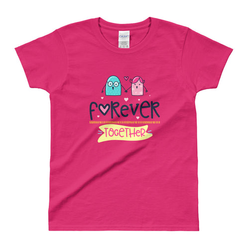 Forever Together Short Sleeve Round Neck Pink Cotton T-Shirt for Women - FlorenceLand