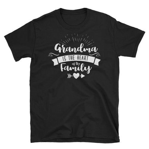Grandma is The Heart of the Family T Shirt Black Short-Sleeve Unisex Grandmother Tee Shirt - FlorenceLand