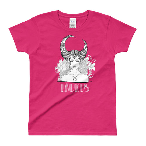 Taurus T Shirt Zodiac Short Sleeve Round Neck Pink Cotton T-Shirt for Women - FlorenceLand