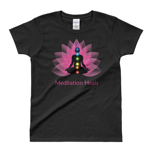 Meditation T Shirt Black Meditation Heals T Shirt Pyramid Meditation T Shirt for Women - FlorenceLand