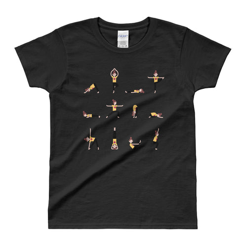 Yoga T Shirt Black Yoga Moves T Shirt Cotton Yoga Tee for Women - FlorenceLand