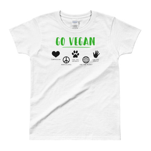 Go Vegan T Shirt White Vegetarian T Shirt Veggie T Shirt for Women - FlorenceLand