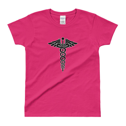 Caduceus T Shirt Pink Symbol of Medicine Caduceus T Shirt for Women - FlorenceLand