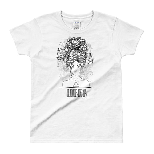 Libra T Shirt Zodiac Short Sleeve Round Neck White Cotton T-Shirt for Women - FlorenceLand