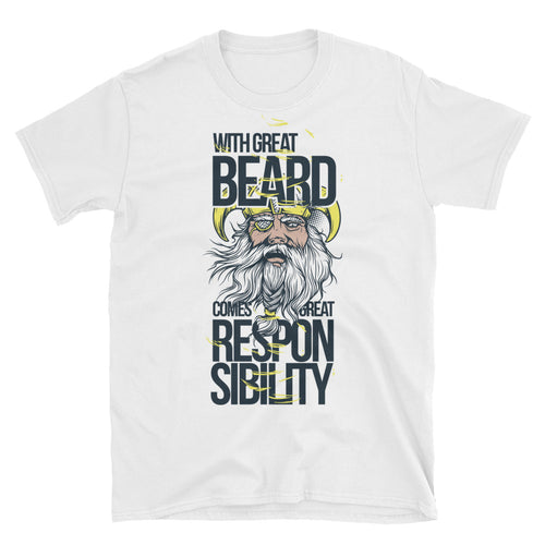 Great Beard Short Sleeve Round Neck White 100% Cotton T-Shirt for Men - FlorenceLand