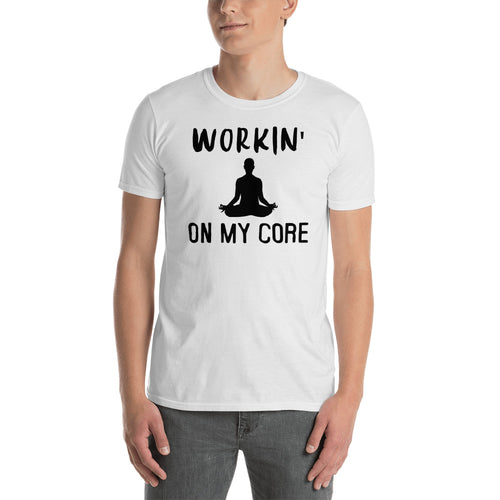 Working on My Core T Shirt White Short-Sleeve T-Shirt for Men - FlorenceLand