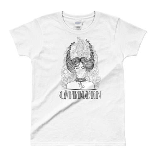 Capricorn T Shirt Zodiac Round Neck White T-Shirt for Women - FlorenceLand