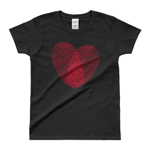 Heart Fingerprint T-shirt Love Fingerprint Black Cotton T-Shirt for Women - FlorenceLand
