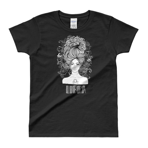 Libra T Shirt Zodiac Short Sleeve Round Neck Black Cotton T-Shirt for Women - FlorenceLand