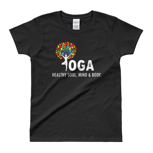 Yoga T Shirt Black Shakti Yoga T Shirt Healthy Soul, Mind & Body T Shirt for Women - FlorenceLand