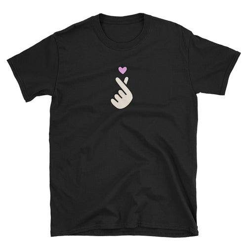 Korean Heart Fingers T Shirt Black KPOP Finger Heart Sign T-Shirt for Men - FlorenceLand
