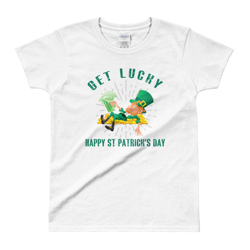 Get Lucky T Shirt White Happy St. Patrick's Day T Shirt for Women - FlorenceLand