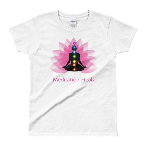 Meditation T Shirt White Meditation Heals T Shirt Pyramid Meditation T Shirt for Women - FlorenceLand