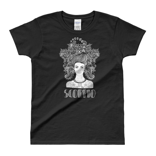 Scorpio T Shirt Zodiac Short Sleeve Round Neck Black Cotton T-Shirt for Women - FlorenceLand