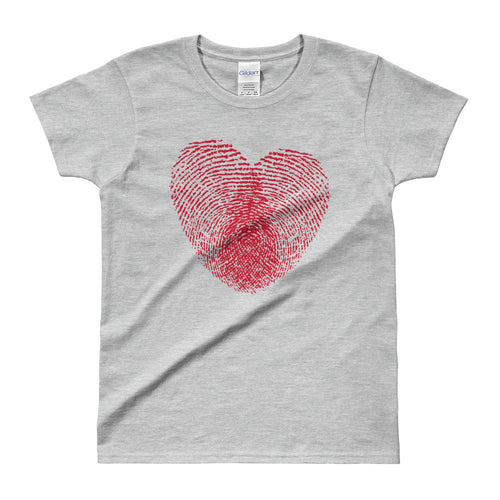 Heart Fingerprint T-shirt Love Fingerprint Grey Cotton T-Shirt for Women - FlorenceLand