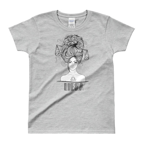 Libra T Shirt Zodiac Short Sleeve Round Neck Grey Cotton T-Shirt for Women - FlorenceLand